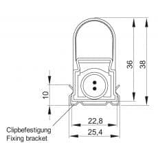 LED-Leuchte LD8021 Querschnittszeichnung mit Halteklammer