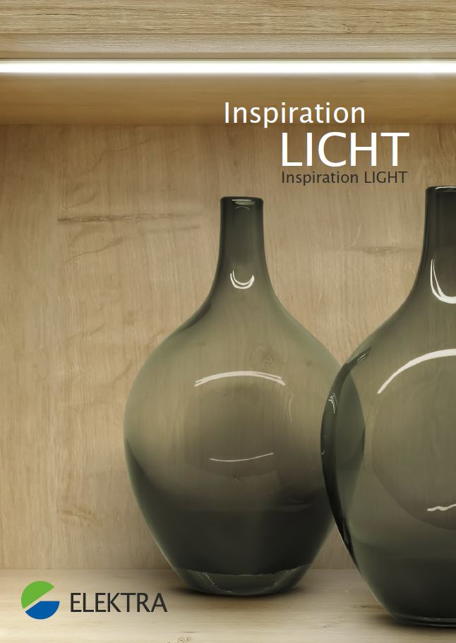 Bild mit zwei Vasen in einem Regal, oben eine Überschrift mit "Inspiration Licht, Inspiration light"