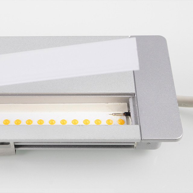 A close-up view of an LED lighting unit designed to provide sophisticated lighting solutions for modern kitchens.