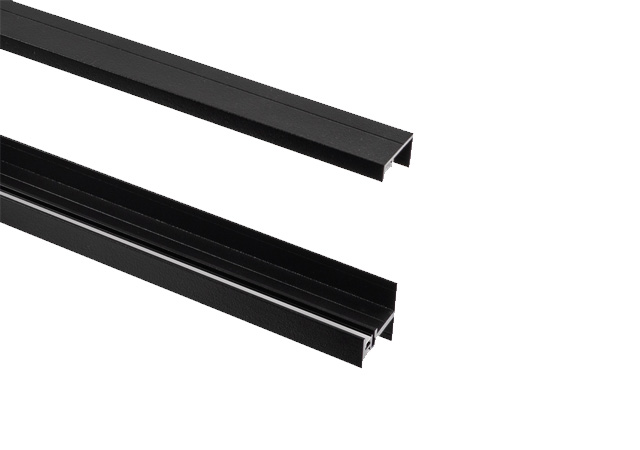 Schwarze Aluminiumprofile mit integrierter Beleuchtung.